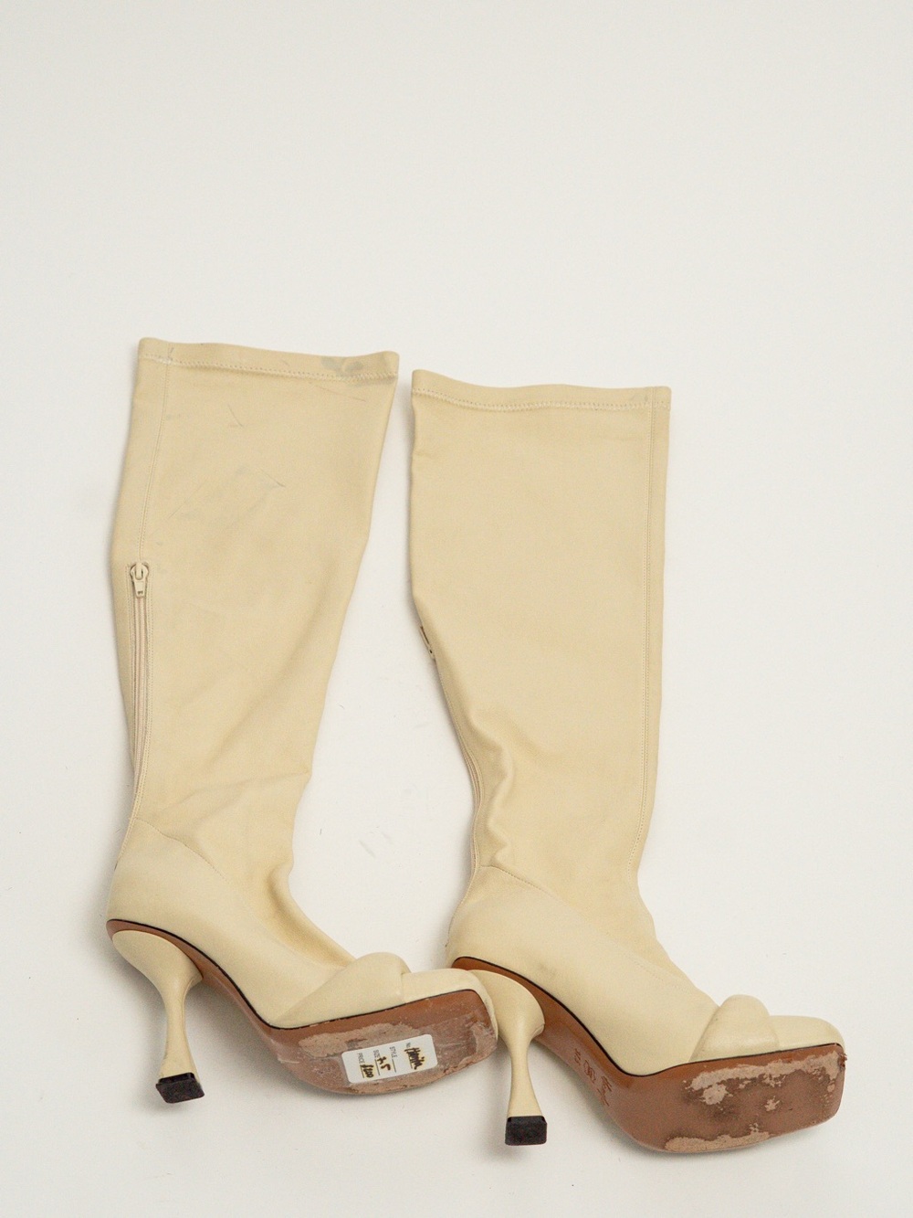 Hanifa Cream Knee-High Platform Heeled Boots